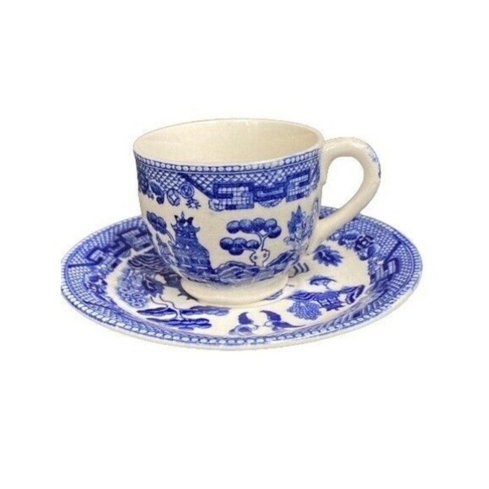 VTG Blue Willow Tea Coffee Cup & Saucer Set Japan Made 5.5" Plate 2-1…